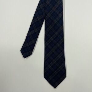 Altea Navy Blue Plaid Virgin Wool Cashmere Blend Necktie Mens OS